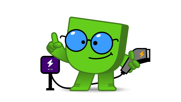 Mascotte Edje met een laadpaal