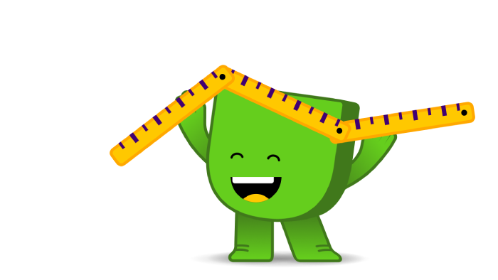 Lachende Energiedirect mascotte Edje houdt een meetlat omhoog om meterstanden op te meten.