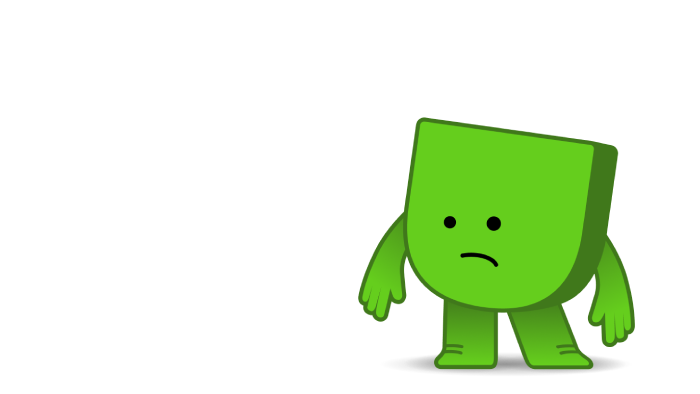 Een groen poppetje dat verdrietig kijkt