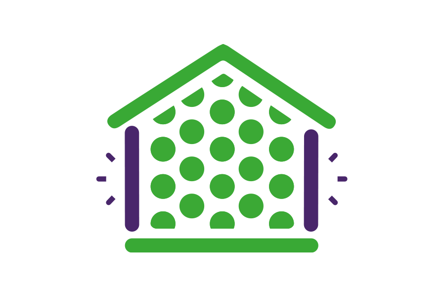 Icoon van een huis met spouwmuurisolatie.