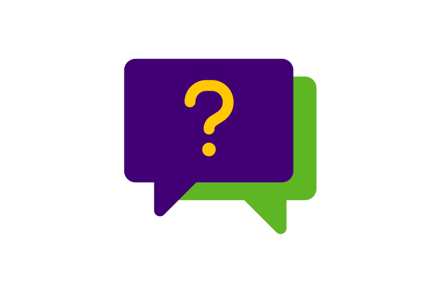 Icoon van een tekstballon met een vraagteken erin over het opzeggen van je contract bij overlijden.