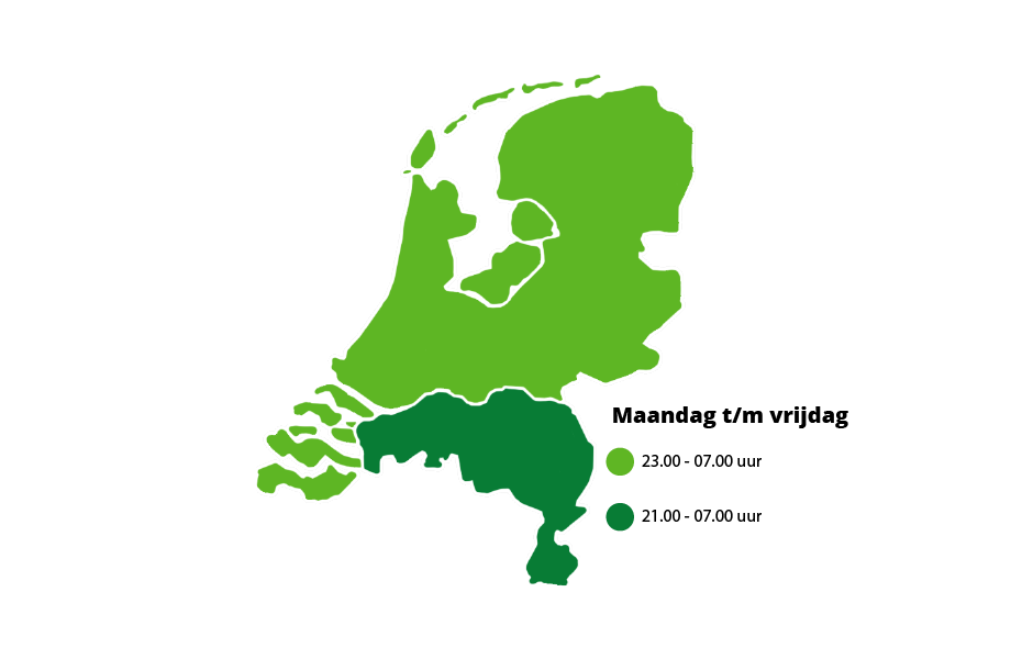 kaart van Nederland met dag en tijdstip geldigheid daltarief
