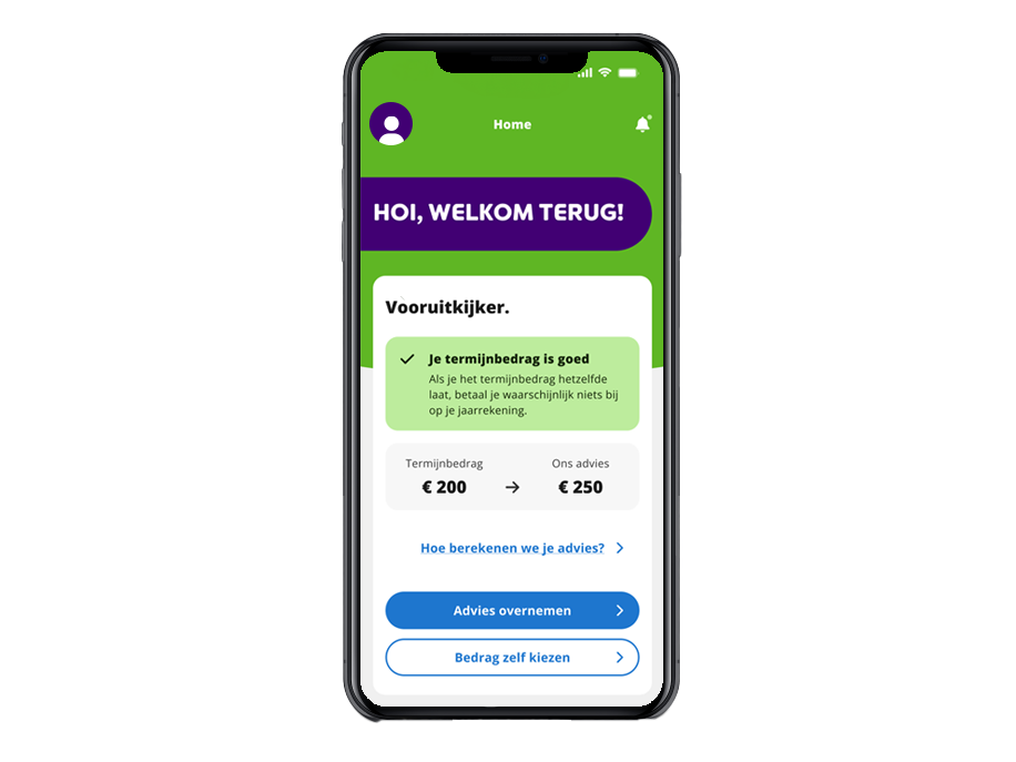 Mobiel met de vooruitkijker Regelneef app