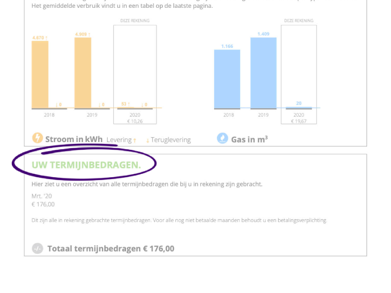 Tweede pagina van een eindrekening met een overzicht van betaalde termijnbedragen