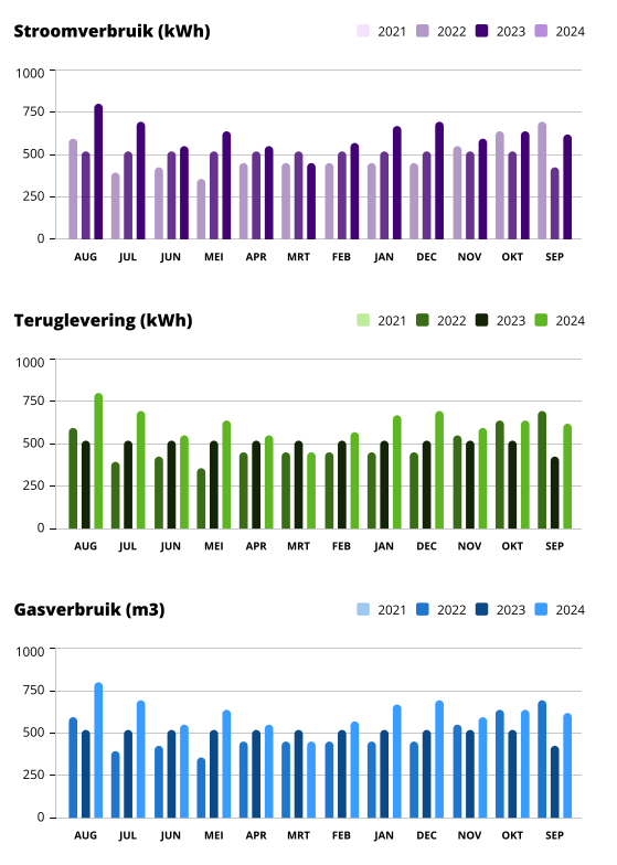 Dit is een voorbeeld van het historisch verbruik in het Energierapport
