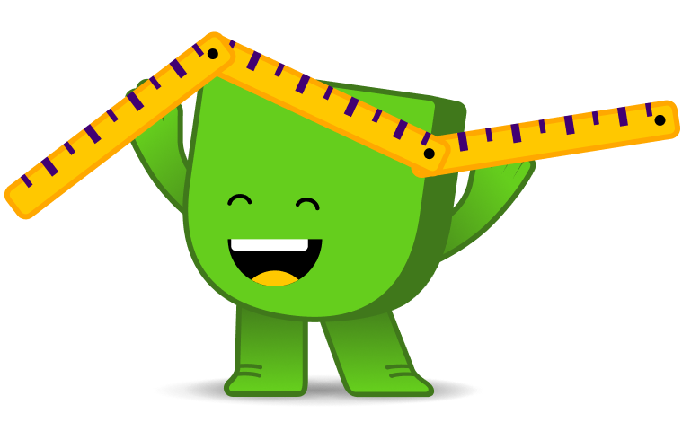 Energiedirect mascotte Edje houdt duimstok in de lucht met beide handen.