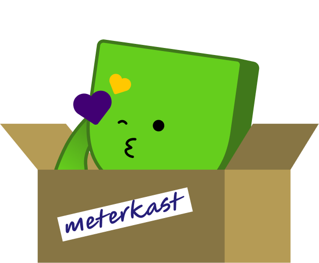 Energiedirect mascotte Edje zit in een verhuisdoos en blaast een kusje weg.